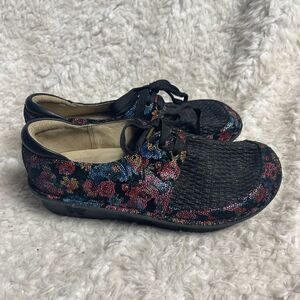 Alegria Dan-288 Lace Up leather multi color floral Clogs.EUR SZ36